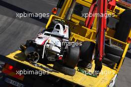 28.05.2011 Monaco, Monte Carlo, Crashed car of Sergio Perez (MEX), Sauber F1 Team, C30 - Formula 1 World Championship, Rd 6, Monaco Grand Prix, Saturday Qualifying