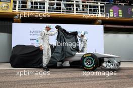 01.02.2011 Valencia, Spain,  Nico Rosberg (GER), Mercedes GP Petronas F1 Team and Michael Schumacher (GER), Mercedes GP Petronas F1 Team unveil the new MGP W02 - Mercedes GP Petronas F1 Team MGP W02 Launch - Formula 1 World Championship