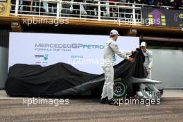 01.02.2011 Valencia, Spain,  Nico Rosberg (GER), Mercedes GP Petronas F1 Team and Michael Schumacher (GER), Mercedes GP Petronas F1 Team unveil the new MGP W02 - Mercedes GP Petronas F1 Team MGP W02 Launch - Formula 1 World Championship