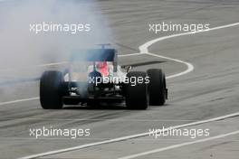 08.04.2011 Sepang, Malaysia,  Narain Karthikeyan (IND), Hispania Racing Team, HRT gets engine problem just out of the pits - Formula 1 World Championship, Rd 02, Malaysian Grand Prix, Friday Practice