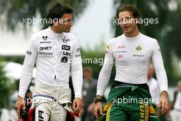 09.04.2011 Sepang, Malaysia,  Jerome d'Ambrosio (BEL), Virgin Racing and Jarno Trulli (ITA), Team Lotus  - Formula 1 World Championship, Rd 02, Malaysian Grand Prix, Saturday Qualifying