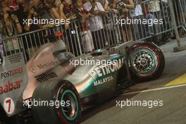 25.09.2011 Singapore, Singapore,  car of Michael Schumacher (GER), Mercedes GP after his crash  - Formula 1 World Championship, Rd 14, Singapore Grand Prix, Sunday Race