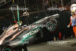 25.09.2011 Singapore, Singapore,  car of Michael Schumacher (GER), Mercedes GP after his crash - Formula 1 World Championship, Rd 14, Singapore Grand Prix, Sunday Race