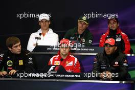 05.05.2011 Istanbul, Turkey,  Vitaly Petrov (RUS), Lotus Renault GP, Adrian Sutil (GER), Force India F1 Team, Felipe Massa (BRA), Scuderia Ferrari, Heikki Kovalainen (FIN), Team Lotus, Lewis Hamilton (GBR), McLaren Mercedes, Timo Glock (GER), Marussia Virgin Racing  - Formula 1 World Championship, Rd 04, Turkish Grand Prix, Thursday Press Conference