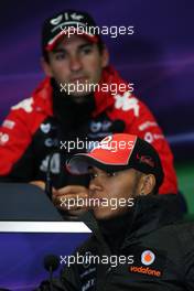 05.05.2011 Istanbul, Turkey,  Lewis Hamilton (GBR), McLaren Mercedes, Timo Glock (GER), Marussia Virgin Racing - Formula 1 World Championship, Rd 04, Turkish Grand Prix, Thursday Press Conference