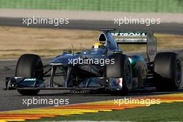 02.02.2011 Valencia, Spain,  Nico Rosberg (GER), Mercedes GP Petronas F1 Team, MGP W02, with his moveable rear wing - Formula 1 Testing - Formula 1 World Championship 2011