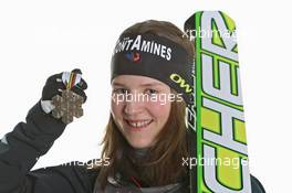 25.02.2011, Oslo, Norway (NOR): Bronce Medalist Coline Mattel (FRA), Fischer - FIS nordic world ski championships, ski jumping, medals, Oslo (NOR). www.xpb.cc. © Hemmersbach/xpb.cc. Every downloaded picture is fee-liable.