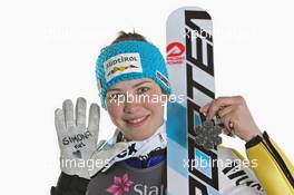 25.02.2011, Oslo, Norway (NOR): Silver Medalist Elena Runggaldier (ITA) - FIS nordic world ski championships, ski jumping, medals, Oslo (NOR). www.xpb.cc. © Hemmersbach/xpb.cc. Every downloaded picture is fee-liable.