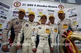 2nd Dirk Adorf, Claudia Huertgen, Dominik Schwager, BMW Team Schubert BMW Z4 GT3 and 3rd Nico Bastian, Uwe Alzen, BMW Team Schubert BMW Z4 GT3 14.04.2012. VLN DMV 4-Stunden-Rennen, Rd 2, Nurburgring, Germany