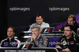Adam Parr (GBR), Williams F1 Team, Ross Brawn (GBR), Mercedes GP, Technical Director  , Eric Boullier (FRA), Team Principal, Lotus Renault GP  16.03.2012. Formula 1 World Championship, Rd 1, Australian Grand Prix, Melbourne, Australia, Friday