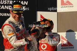 Jenson Button (GBR), McLaren Mercedes and Lewis Hamilton (GBR), McLaren Mercedes  18.03.2012. Formula 1 World Championship, Rd 1, Australian Grand Prix, Melbourne, Australia, Sunday