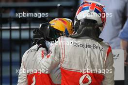 Lewis Hamilton (GBR), McLaren Mercedes and 1st place Jenson Button (GBR), McLaren Mercedes  18.03.2012. Formula 1 World Championship, Rd 1, Australian Grand Prix, Melbourne, Australia, Sunday