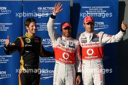 Romain Grosjean (FRA), Lotus F1 Team, Lewis Hamilton (GBR), McLaren Mercedes and Jenson Button (GBR), McLaren Mercedes  17.03.2012. Formula 1 World Championship, Rd 1, Australian Grand Prix, Melbourne, Australia, Saturday