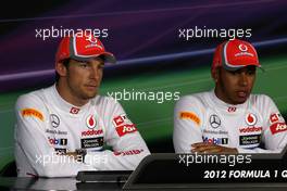 Press conference, Jenson Button (GBR), McLaren Mercedes, Lewis Hamilton (GBR), McLaren Mercedes 17.03.2012. Formula 1 World Championship, Rd 1, Australian Grand Prix, Melbourne, Australia, Saturday