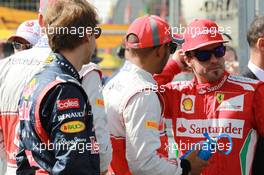 Sebastian Vettel (GER), Red Bull Racing with Lewis Hamilton (GBR), McLaren Mercedes and Fernando Alonso (ESP), Scuderia Ferrari  18.03.2012. Formula 1 World Championship, Rd 1, Australian Grand Prix, Melbourne, Australia, Sunday
