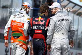 Nico Hulkenberg (GER), Sahara Force India Formula One Team, Sebastian Vettel (GER), Red Bull Racing and Michael Schumacher (GER), Mercedes GP  18.03.2012. Formula 1 World Championship, Rd 1, Australian Grand Prix, Melbourne, Australia, Sunday