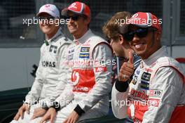 Michael Schumacher (GER), Mercedes AMG Petronas with Jenson Button (GBR), McLaren Mercedes, Sebastian Vettel (GER), Red Bull Racing and Lewis Hamilton (GBR), McLaren Mercedes  18.03.2012. Formula 1 World Championship, Rd 1, Australian Grand Prix, Melbourne, Australia, Sunday