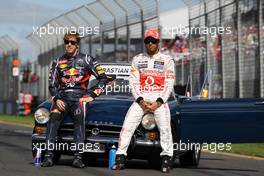 Sebastian Vettel (GER), Red Bull Racing and Lewis Hamilton (GBR), McLaren Mercedes  18.03.2012. Formula 1 World Championship, Rd 1, Australian Grand Prix, Melbourne, Australia, Sunday