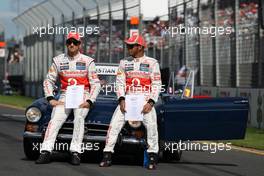 Lewis Hamilton (GBR), McLaren Mercedes and Jenson Button (GBR), McLaren Mercedes  18.03.2012. Formula 1 World Championship, Rd 1, Australian Grand Prix, Melbourne, Australia, Sunday