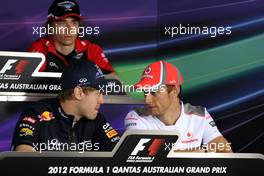 Sebastian Vettel (GER), Red Bull Racing and Jenson Button (GBR), McLaren Mercedes  15.03.2012. Formula 1 World Championship, Rd 1, Australian Grand Prix, Melbourne, Australia, Thursday