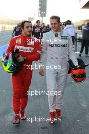 23.02.2012 Barcelona, Spain, Felipe Massa (BRA), Scuderia Ferrari and Michael Schumacher (GER), Mercedes AMG Petronas - Formula 1 Testing, day 3 - Formula 1 World Championship