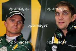 02.04.2012, Barcelona, Spain, Vitaly Petrov (RUS), Caterham F1 Team and Heikki Kovalainen (FIN), Caterham F1 Team   - Formula 1 Testing, day 2 - Formula 1 World Championship