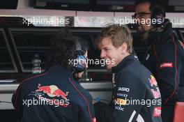 03.03.2012, Barcelona, Spain, Sebastian Vettel (GER), Red Bull Racing with his old Race engineer  Laurent Mekies (FRA), Chief Engineer, Scuderia Toro Rosso - Formula 1 Testing, day 3 - Formula 1 World Championship