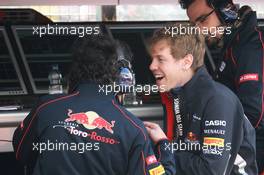 03.03.2012, Barcelona, Spain, Sebastian Vettel (GER), Red Bull Racing with his old racing engineer  Laurent Mekies (FRA), Chief Engineer, Scuderia Toro Rosso  - Formula 1 Testing, day 3 - Formula 1 World Championship
