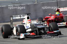 03.03.2012, Barcelona, Spain, Sergio PÃ©rez (MEX), Sauber F1 Team leads Felipe Massa (BRA), Scuderia Ferrari - Formula 1 Testing, day 3 - Formula 1 World Championship