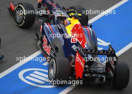 03.03.2012, Barcelona, Spain, Mark Webber (AUS), Red Bull Racing with a new exhaust system - Formula 1 Testing, day 3 - Formula 1 World Championship
