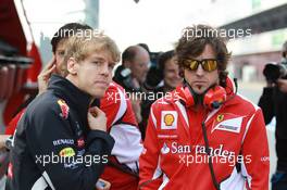 03.03.2012, Barcelona, Spain, Sebastian Vettel (GER), Red Bull Racing with Fernando Alonso (ESP), Scuderia Ferrari - Formula 1 Testing, day 3 - Formula 1 World Championship