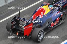 04.03.2012, Barcelona, Spain, Sebastian Vettel (GER), Red Bull Racing rear wing and exhaust - Formula 1 Testing, day 4 - Formula 1 World Championship