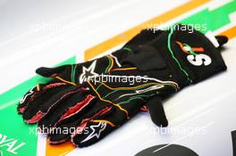 Sahara Force India F1 Team racing gloves. 31.08.2012. Formula 1 World Championship, Rd 12, Belgian Grand Prix, Spa Francorchamps, Belgium, Practice Day