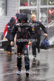 Sebastian Vettel (GER) Red Bull Racing during a heavy rain shower. 31.08.2012. Formula 1 World Championship, Rd 12, Belgian Grand Prix, Spa Francorchamps, Belgium, Practice Day
