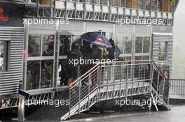 The Red Bull Energy Station during a heavy rain shower. 31.08.2012. Formula 1 World Championship, Rd 12, Belgian Grand Prix, Spa Francorchamps, Belgium, Practice Day