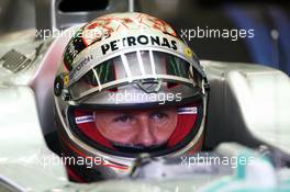 Michael Schumacher (GER) Mercedes AMG F1 W03 with new helmet design. 31.08.2012. Formula 1 World Championship, Rd 12, Belgian Grand Prix, Spa Francorchamps, Belgium, Practice Day