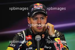 Second placed Sebastian Vettel (GER) Red Bull Racing in the FIA Press Conference. 02.09.2012. Formula 1 World Championship, Rd 12, Belgian Grand Prix, Spa Francorchamps, Belgium, Race Day