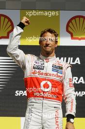 Race winner Jenson Button (GBR) McLaren celebrates on the podium. 02.09.2012. Formula 1 World Championship, Rd 12, Belgian Grand Prix, Spa Francorchamps, Belgium, Race Day