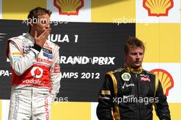 Jenson Button (GBR), McLaren Mercedes ans Kimi Raikkonen (FIN), Lotus F1 Team  02.09.2012. Formula 1 World Championship, Rd 12, Belgian Grand Prix, Spa Francorchamps, Belgium, Race Day