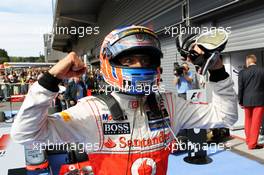 Race winner Jenson Button (GBR) McLaren celebrates in parc ferme. 02.09.2012. Formula 1 World Championship, Rd 12, Belgian Grand Prix, Spa Francorchamps, Belgium, Race Day