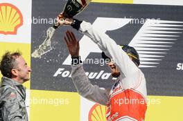 Race winner Jenson Button (GBR) McLaren celebrates on the podium with Paddy Lowe (GBR) McLaren Technical Director. 02.09.2012. Formula 1 World Championship, Rd 12, Belgian Grand Prix, Spa Francorchamps, Belgium, Race Day