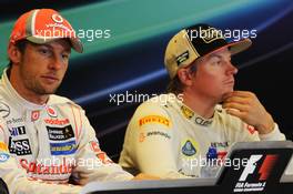 (L to R): Race winner Jenson Button (GBR) McLaren and Kimi Raikkonen (FIN) Lotus F1 Team in the FIA Press Conference. 02.09.2012. Formula 1 World Championship, Rd 12, Belgian Grand Prix, Spa Francorchamps, Belgium, Race Day