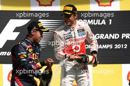 Sebastian Vettel (GER), Red Bull Racing and Jenson Button (GBR), McLaren Mercedes  02.09.2012. Formula 1 World Championship, Rd 12, Belgian Grand Prix, Spa Francorchamps, Belgium, Race Day