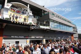 Podium, (l-r), Sebastian Vettel (GER), Red Bull Racing, Jenson Button (GBR), McLaren Mercedes and Kimi Raikkonen (FIN), 02.09.2012. Formula 1 World Championship, Rd 12, Belgian Grand Prix, Spa Francorchamps, Belgium, Race Day