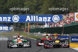 Mark Webber (AUS) Red Bull Racing RB8 leads Paul di Resta (GBR) Sahara Force India VJM05 and Felipe Massa (BRA) Ferrari F2012. 02.09.2012. Formula 1 World Championship, Rd 12, Belgian Grand Prix, Spa Francorchamps, Belgium, Race Day