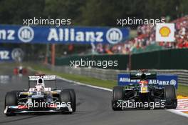 (L to R): Kamui Kobayashi (JPN) Sauber C31 with Heikki Kovalainen (FIN) Caterham CT01. 02.09.2012. Formula 1 World Championship, Rd 12, Belgian Grand Prix, Spa Francorchamps, Belgium, Race Day