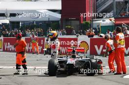 Lewis Hamilton (GBR) McLaren MP4/27 after he was involved in a crash at the start of the race. 02.09.2012. Formula 1 World Championship, Rd 12, Belgian Grand Prix, Spa Francorchamps, Belgium, Race Day