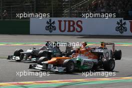Michael Schumacher (GER), Mercedes AMG Petronas and Nico Hulkenberg (GER), Sahara Force India Formula One Team  02.09.2012. Formula 1 World Championship, Rd 12, Belgian Grand Prix, Spa Francorchamps, Belgium, Race Day