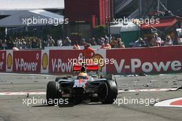 Lewis Hamilton (GBR) McLaren MP4/27 after he was involved in a crash at the start of the race. 02.09.2012. Formula 1 World Championship, Rd 12, Belgian Grand Prix, Spa Francorchamps, Belgium, Race Day