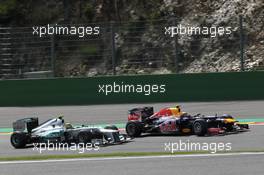 Nico Rosberg (GER), Mercedes AMG Petronas and Mark Webber (AUS), Red Bull Racing  02.09.2012. Formula 1 World Championship, Rd 12, Belgian Grand Prix, Spa Francorchamps, Belgium, Race Day